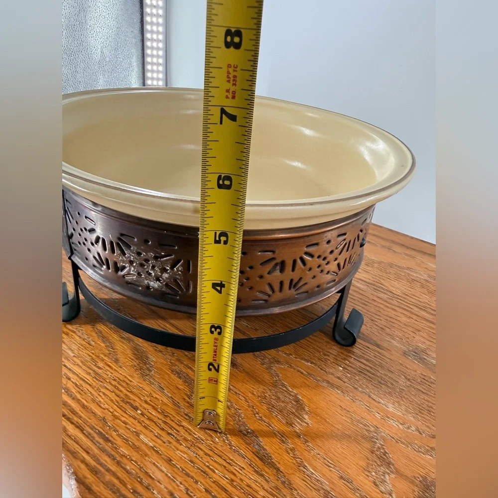 1960’s Pfaltzgraff Copper and Cream Covered baking Dish candle warmer heat - Picture 2 of 10